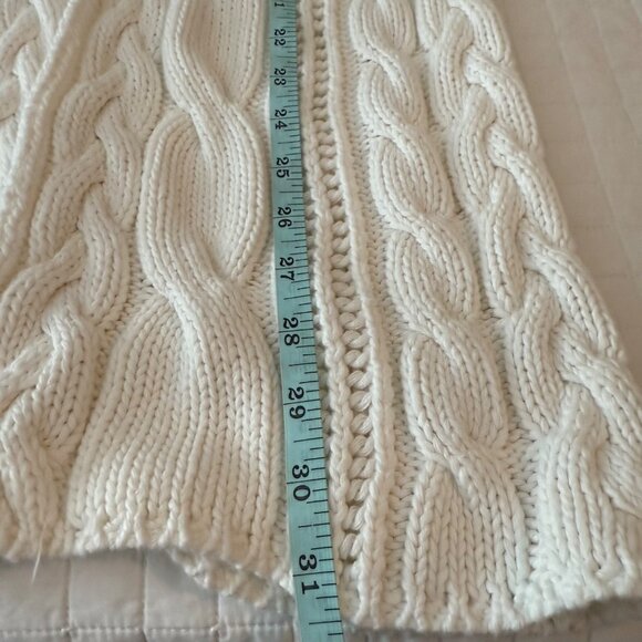 White Cable Knit Open Front Cardigan Sweater With Hood - Picture 4 of 6